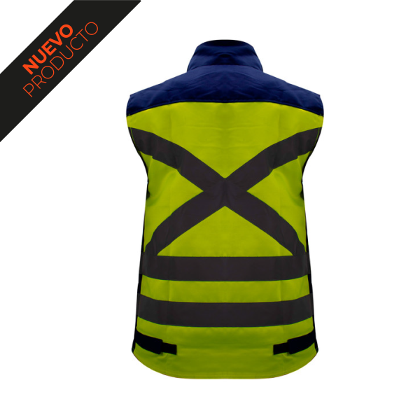 Chaleco Bicolor Premier 360° Gabardina Amarillo 2- textillasamericas.cl